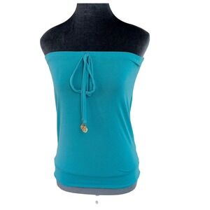 Macbeth Collection Margaret Josephs Vtg Y2k Festival Teal Tube Top Gold Charm XS